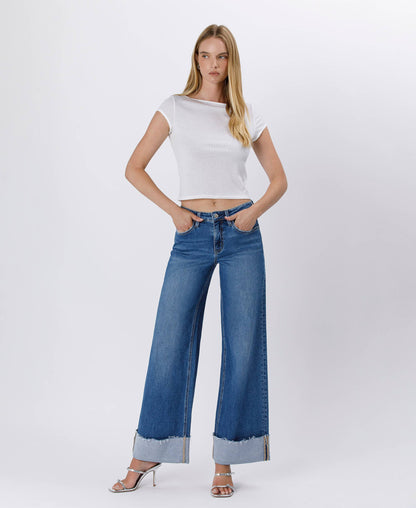 Lovervet by VERVET - HIGH RISE CUFFED WIDE JEANS LV1592