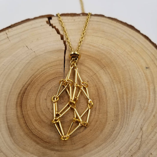 CHAKRA JEWELRY - Gold Interchangeable Macramé Cage Necklaces Without Stone: Without Stone (Only Necklaces)