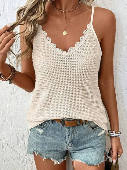 Lovesoft - Women Knit Camisole Scallop Trim V Neck Tank Top