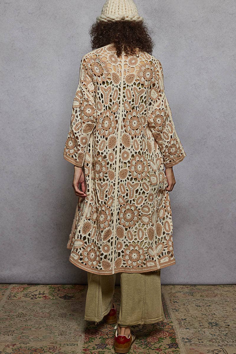 Pol Clothing - V-neck long sleeve crochet knit weave cardigan