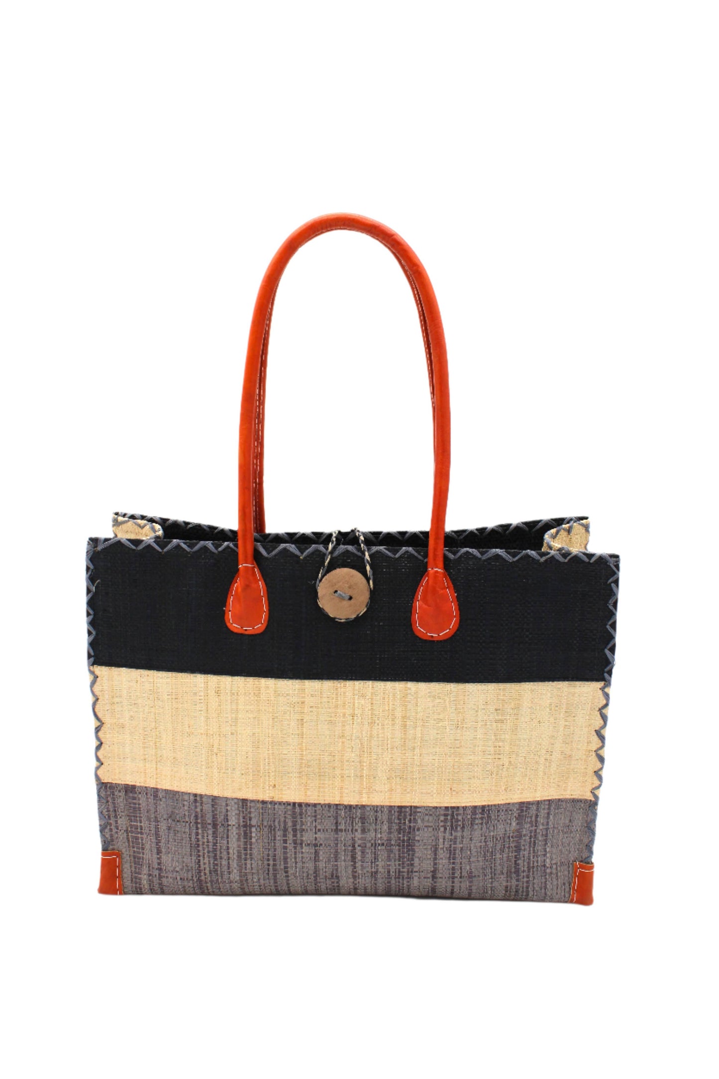 Shebobo - Zafran 3 Tone Color Block Raffia Straw Beach Bag