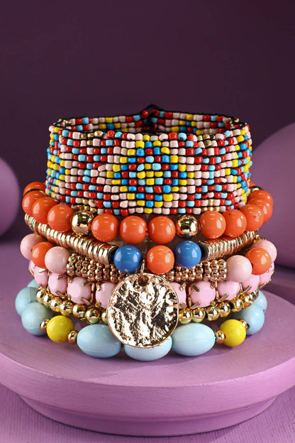 Urbanista - 7- Layer Decorative Seed Bead Stackable Bracelet