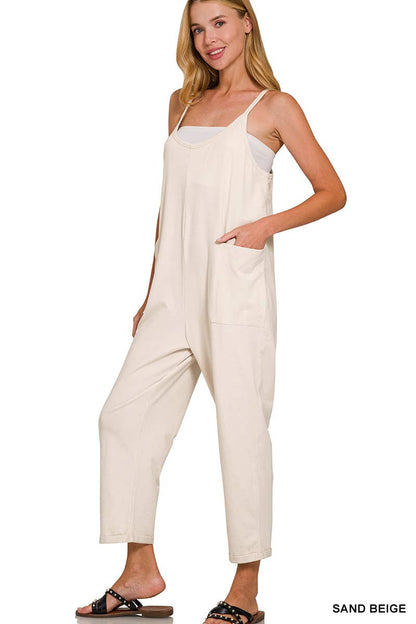 Spaghetti Strap Pocketed Cotton Jumpsuit