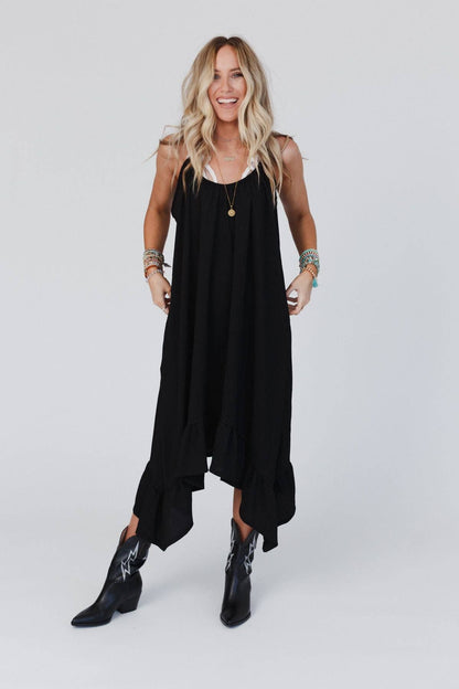 Three Bird Nest - Ellie Ruffle Midi Dress - Black: