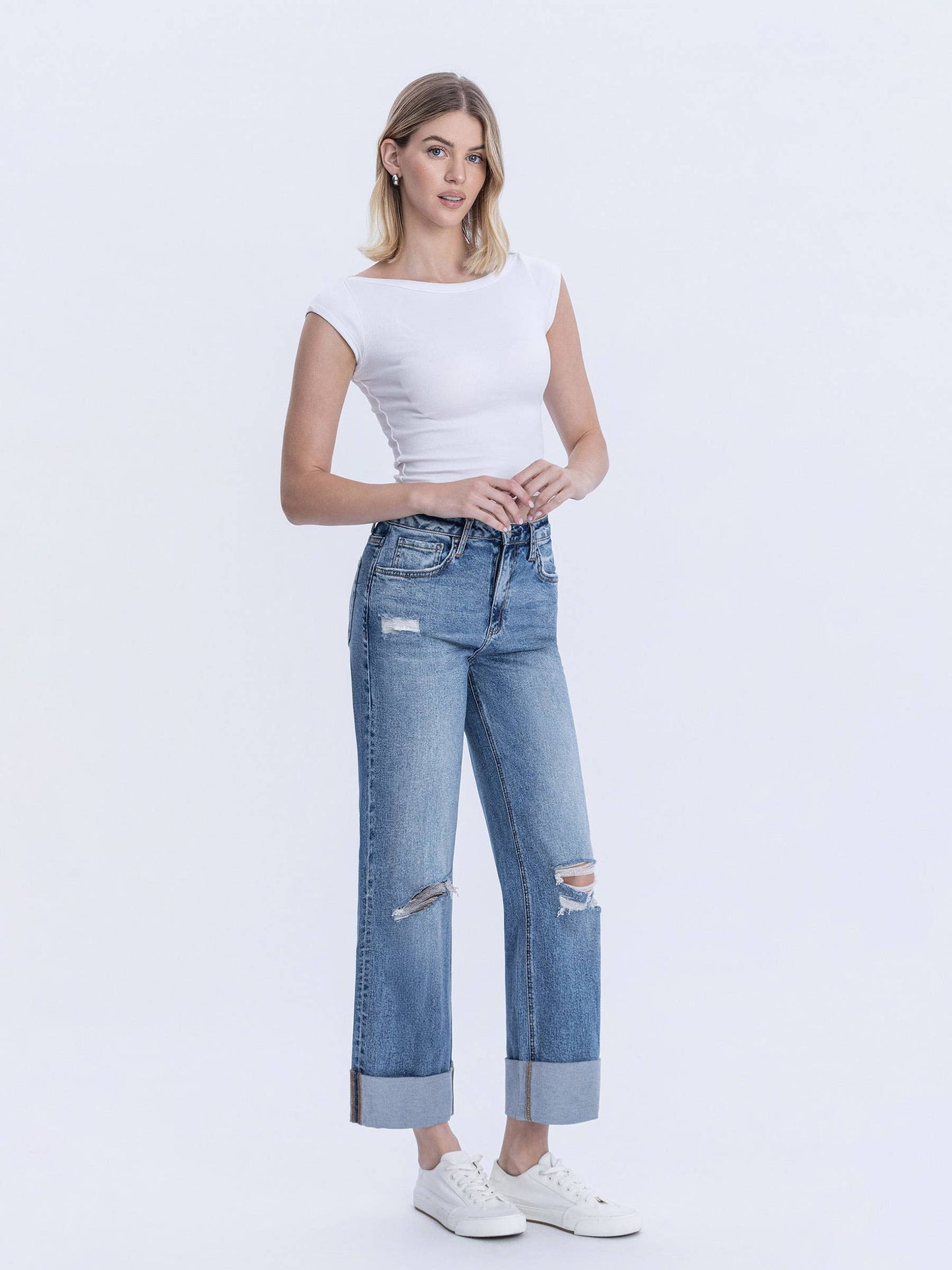 Lovervet by VERVET - SUPER HIGH RISE DOUBLE CUFFED BAGGY WIDE JEANS LV1459