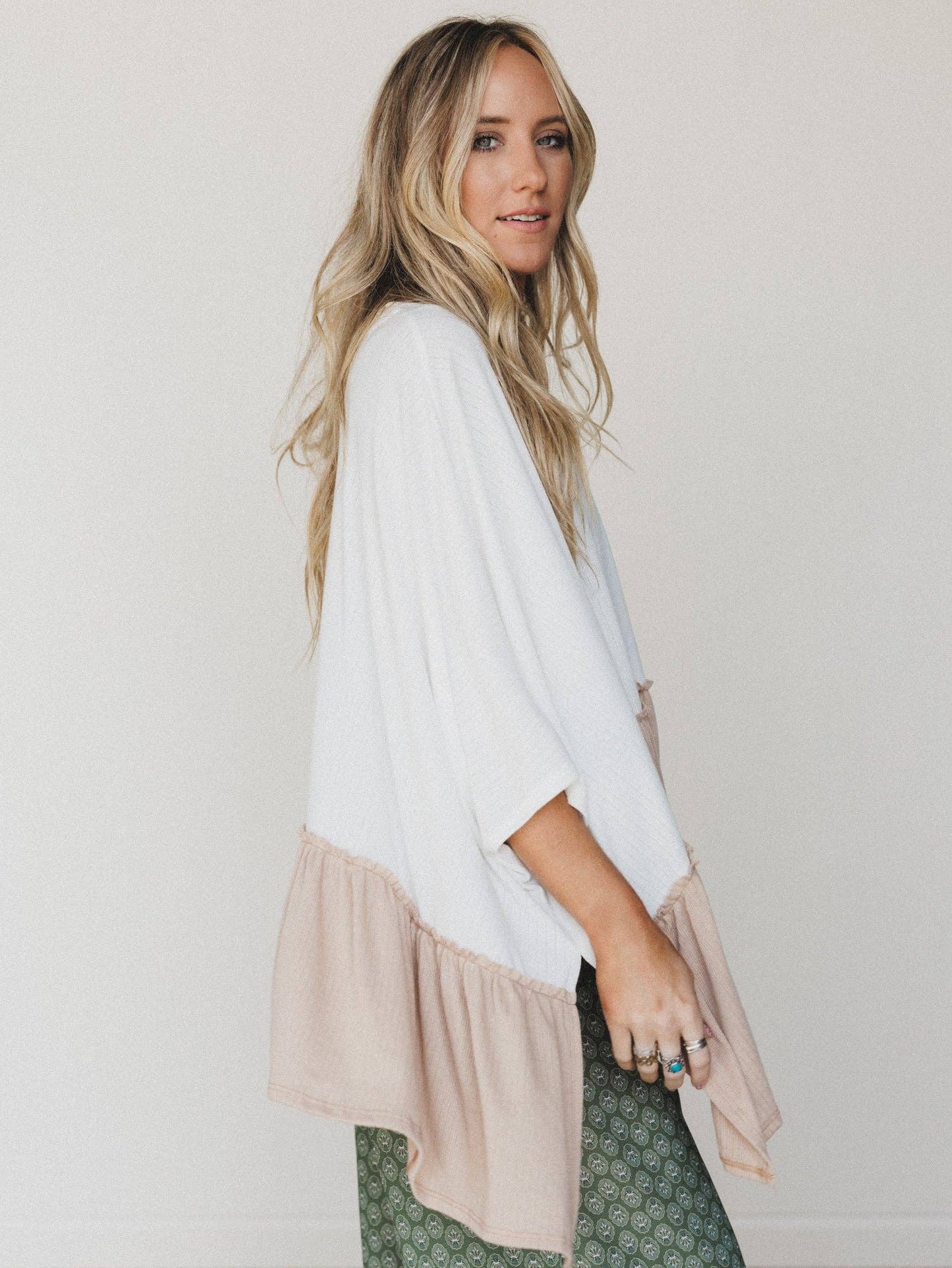 Three Bird Nest - Sally Ruffle Top - Off White Camel
