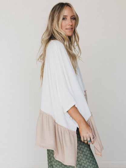 Three Bird Nest - Sally Ruffle Top - Off White Camel