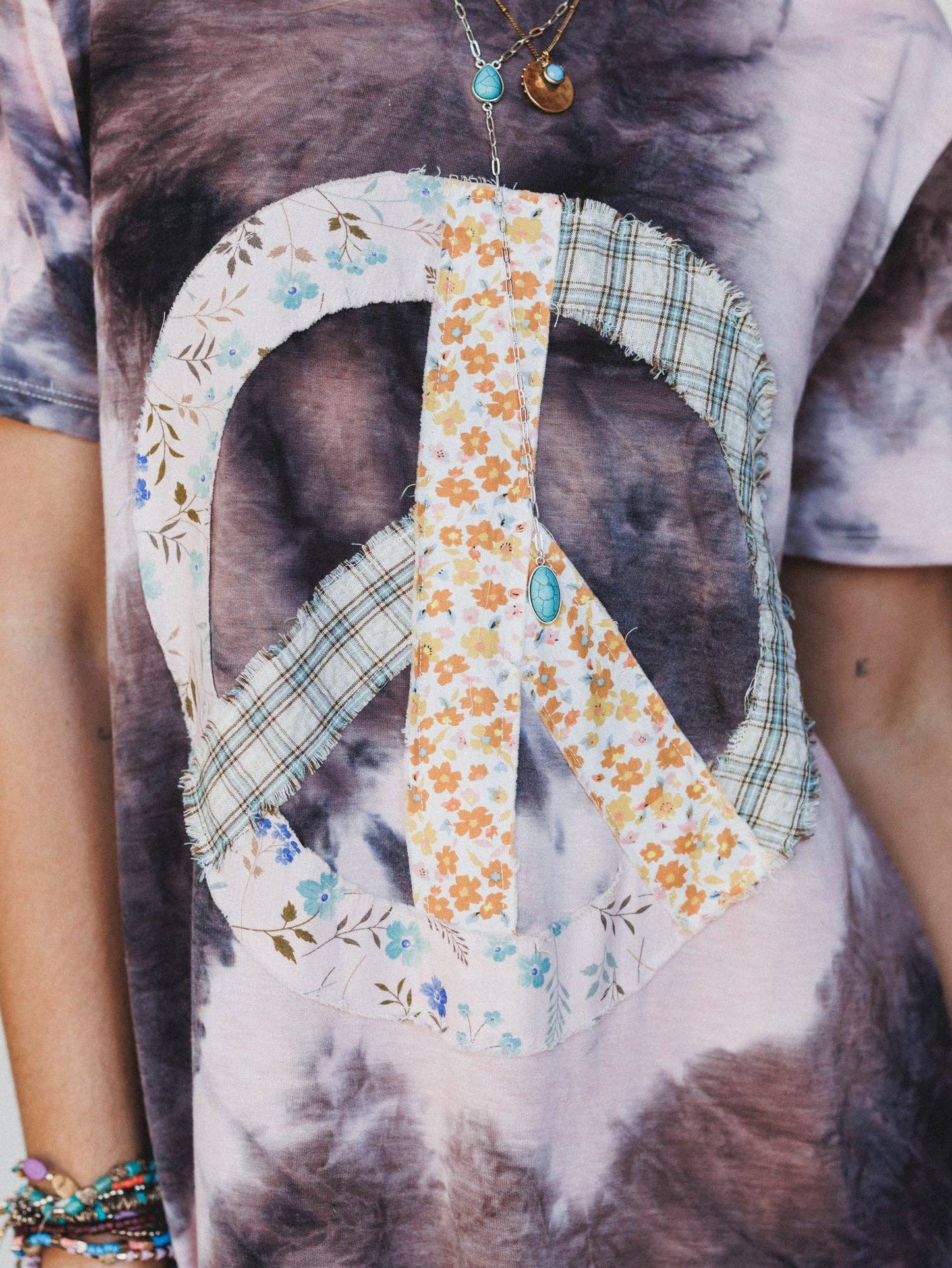 Three Bird Nest - Peace And Tie Dye Tee Dress - Gray Multi Tie Dye