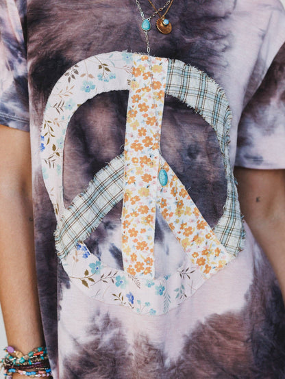 Three Bird Nest - Peace And Tie Dye Tee Dress - Gray Multi Tie Dye