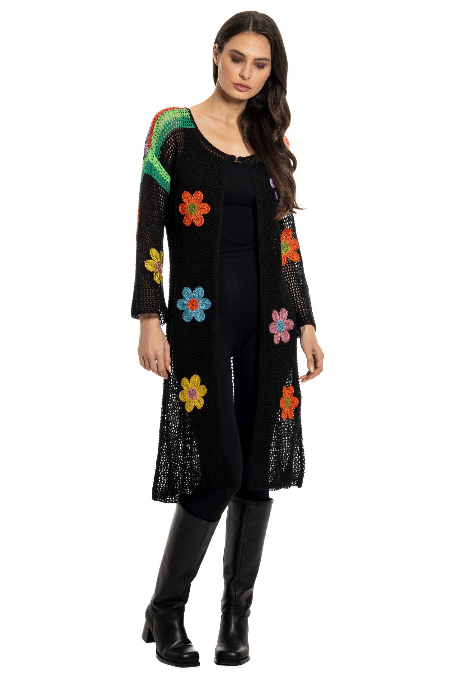 Adore - L-33557B - Floral Crochet Duster