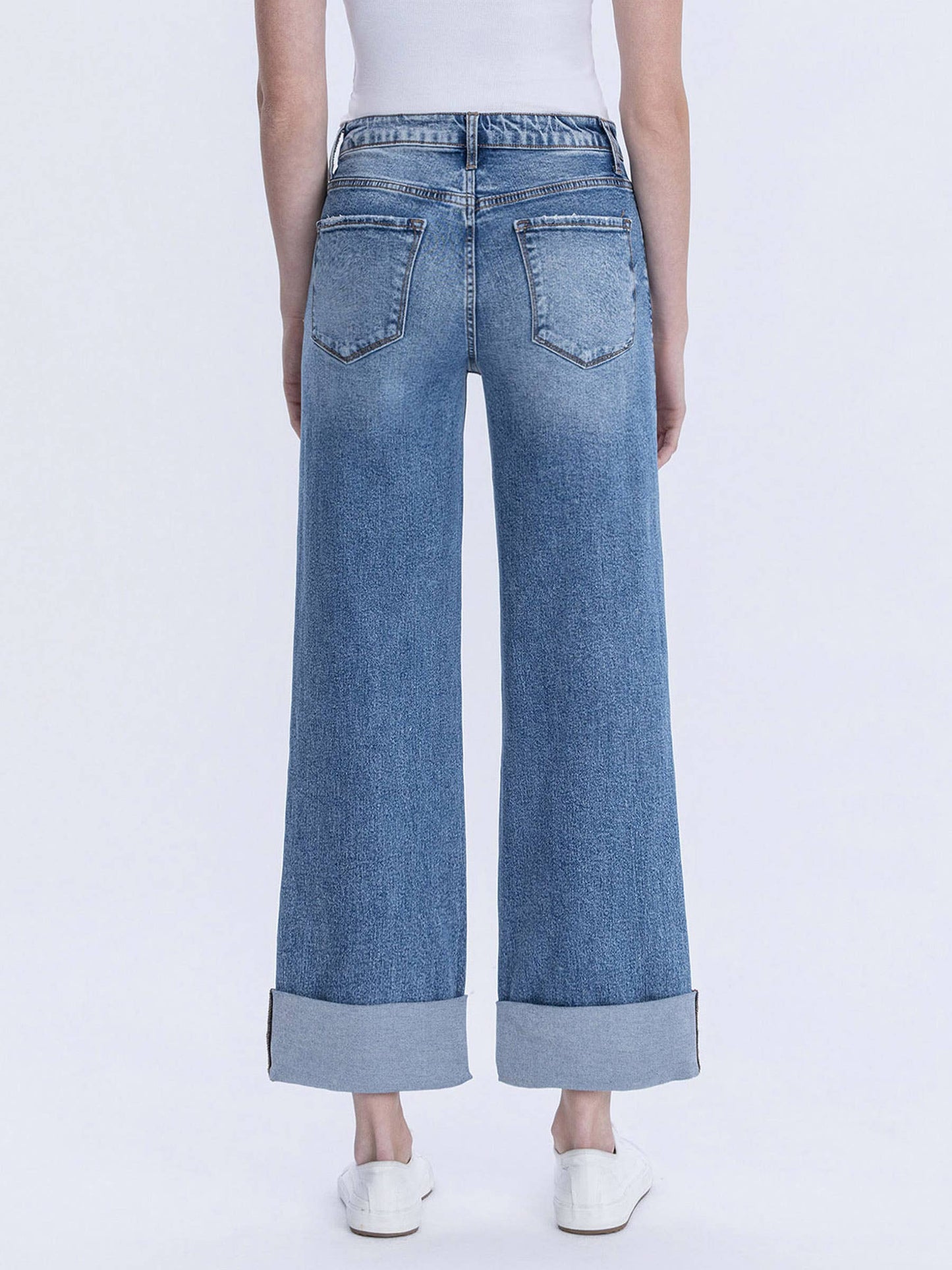 Lovervet by VERVET - SUPER HIGH RISE DOUBLE CUFFED BAGGY WIDE JEANS LV1459