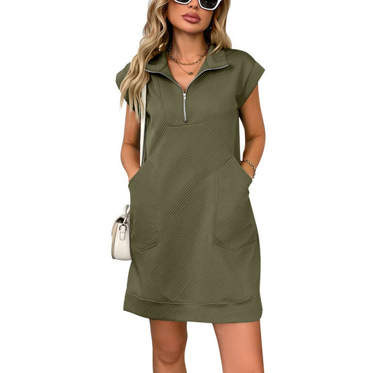 HIDDENBRAND - Polo neck large Pocket Sleeveless shift Dress