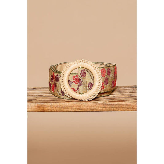 Pol Clothing - Wide floral pattern circle buckle belt