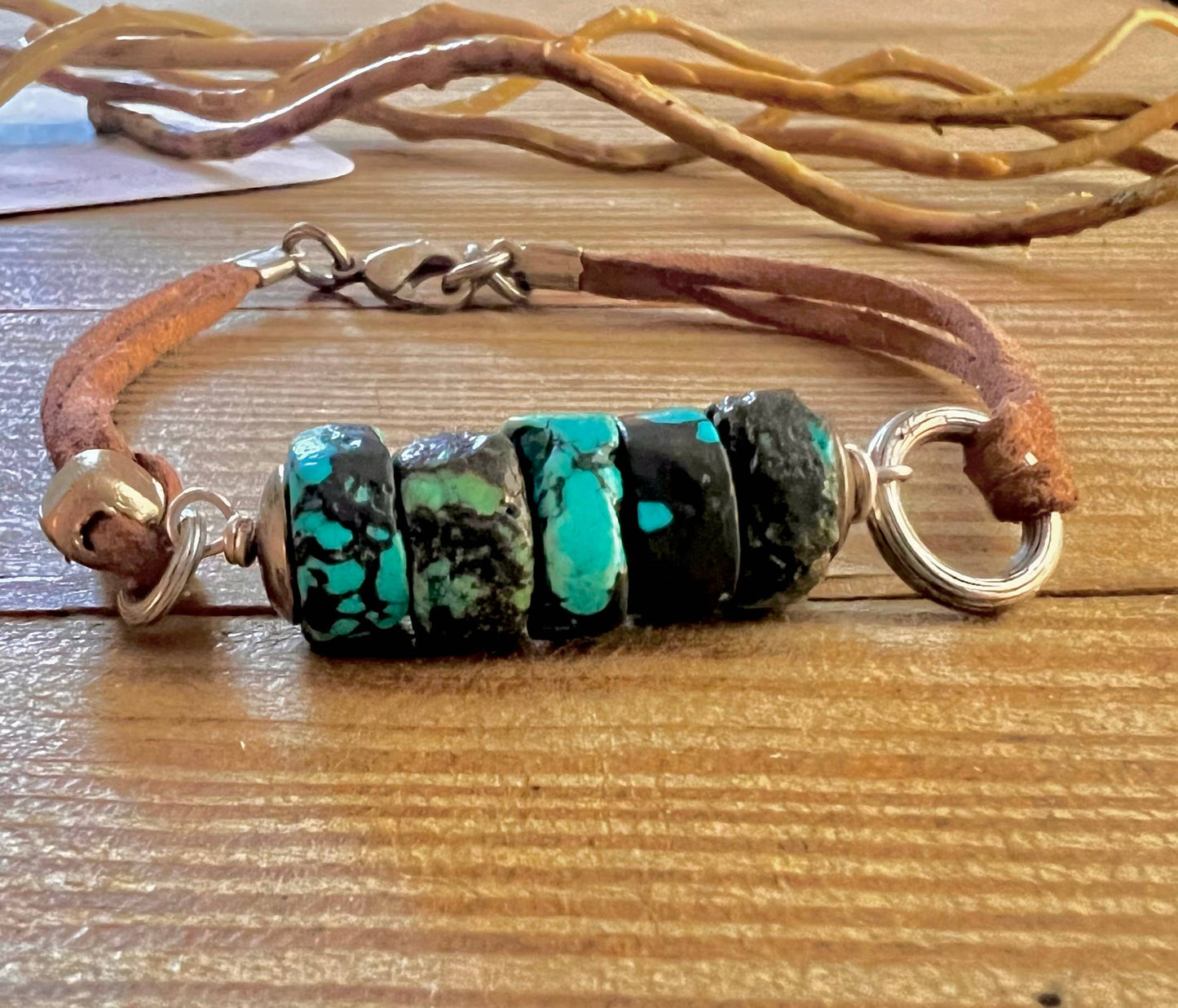 Nellie Pratt Artisan Jewelry - Earthy Chic- turquoise vegan suede boho bracelet