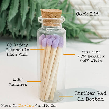 How's It Glowing Candle Co. - Apothecary Vial Safety Matches & Striker | Glass w Cork Lid