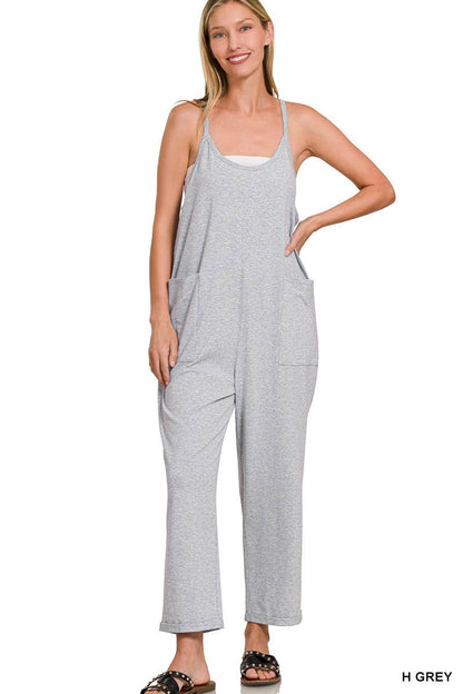 Spaghetti Strap Pocketed Cotton Jumpsuit