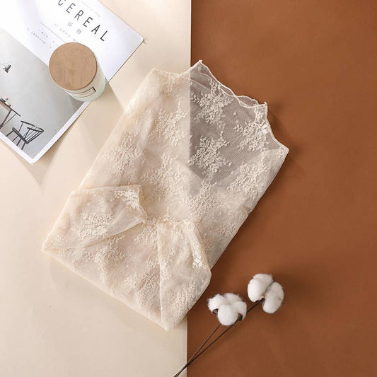 HIDDENBRAND - Floral Lace Sheer Mesh Layering see through Top