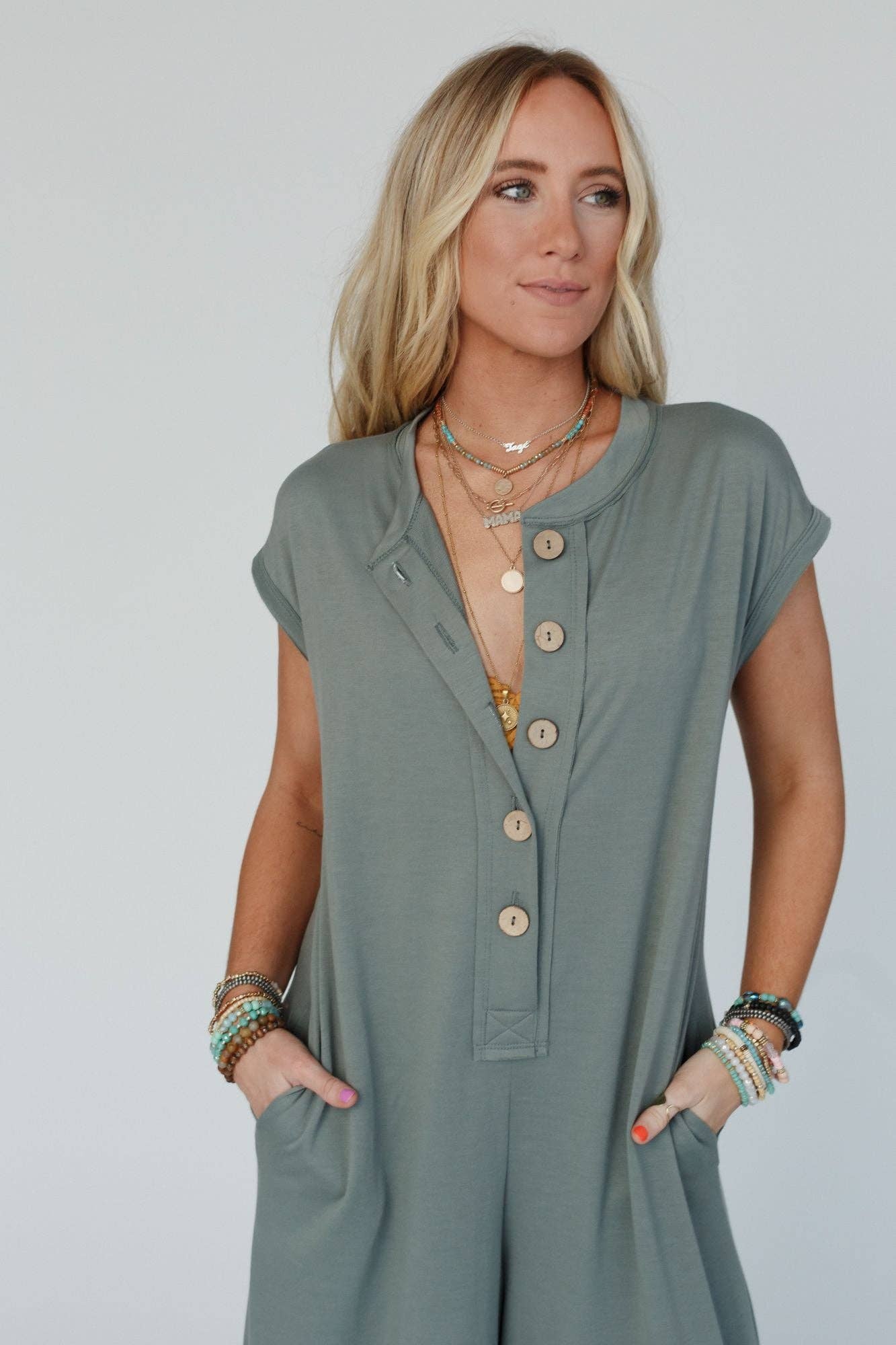 Three Bird Nest - Davina Wide Leg Jumpsuit - Light Olive