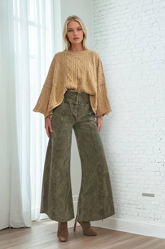 WISTERIA LANE - DISTRESSED CORDUROY CULOTTE PANTS W2027PIA