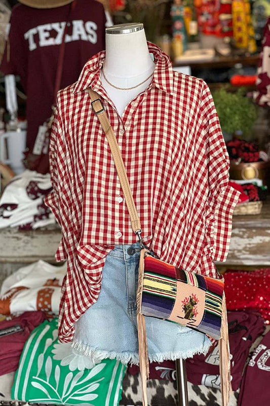 Plaid Print Button Up Oversize Blouse Shirt