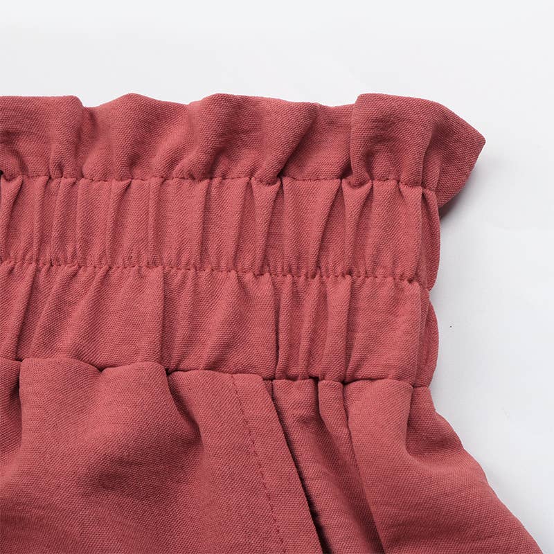Smocked paperbag wide leg pants