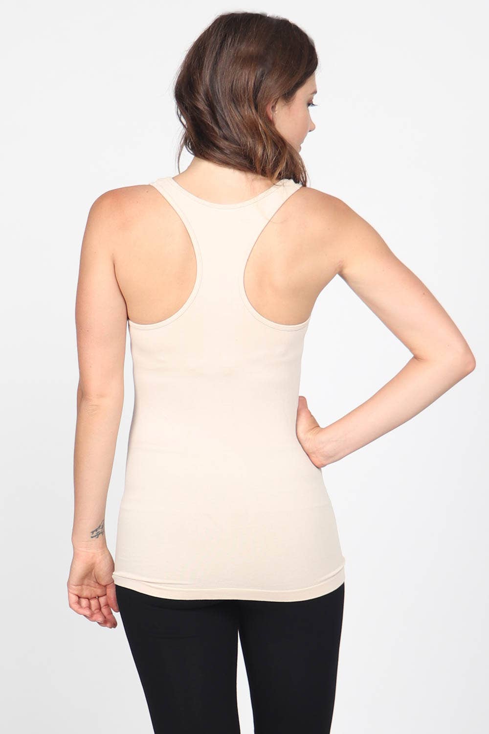 M.Rena - Scoop Neck Racer Back Tank Top: Latte / One Size