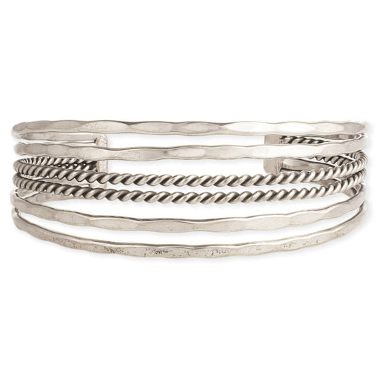 ZAD - Silver Hammered & Twisted Lines Cuff Bracelet