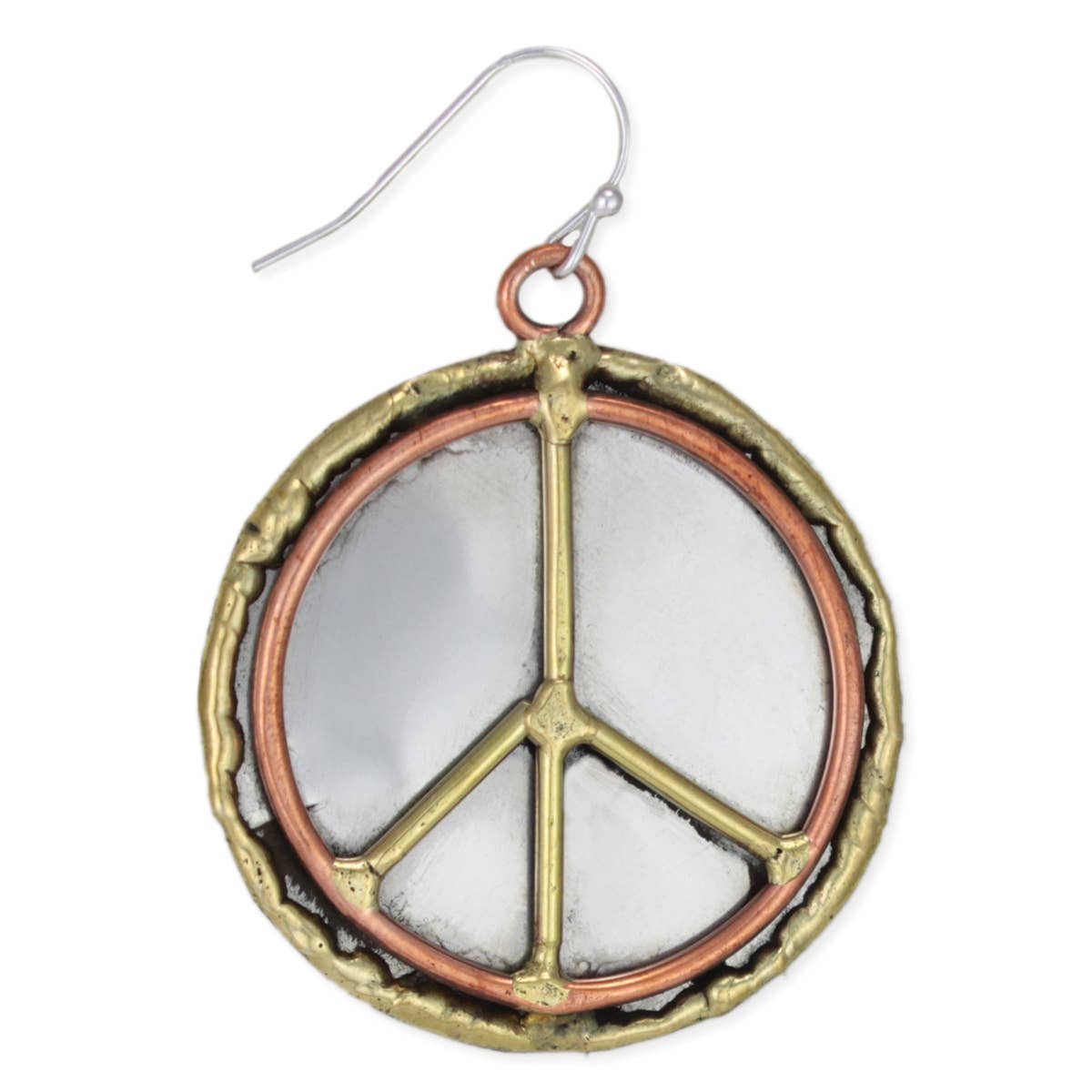 ZAD - Mixed Metal Textured Peace Sign Earrings