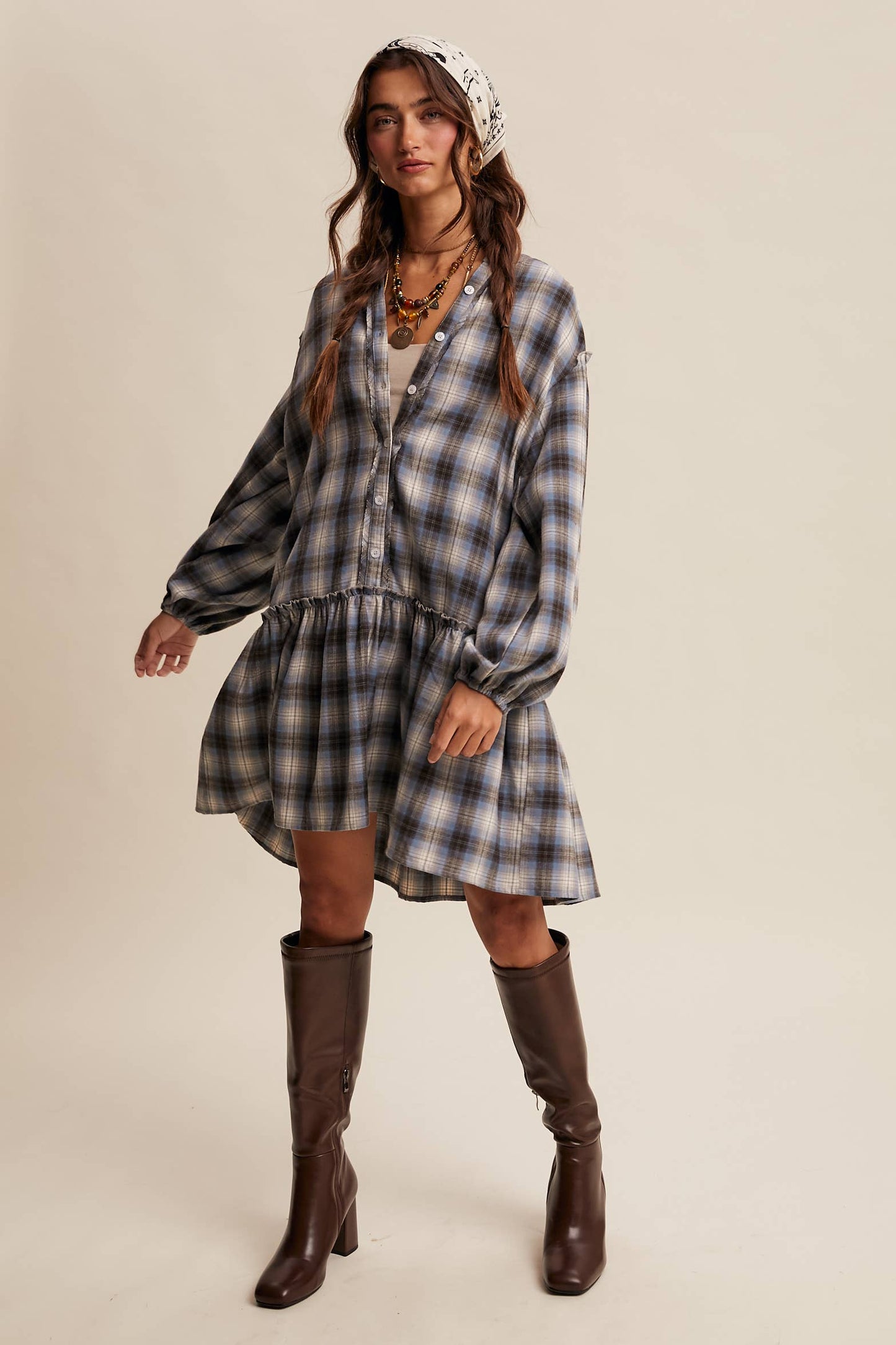 Listicle - Plaid Drop-Waist Mini Dress
