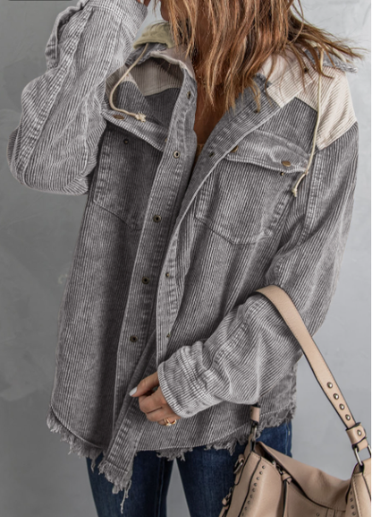 Lovesoft - Patchwork Hooded Corduroy Shacket Coat
