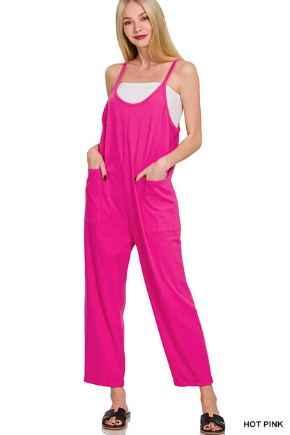 Spaghetti Strap Pocketed Cotton Jumpsuit