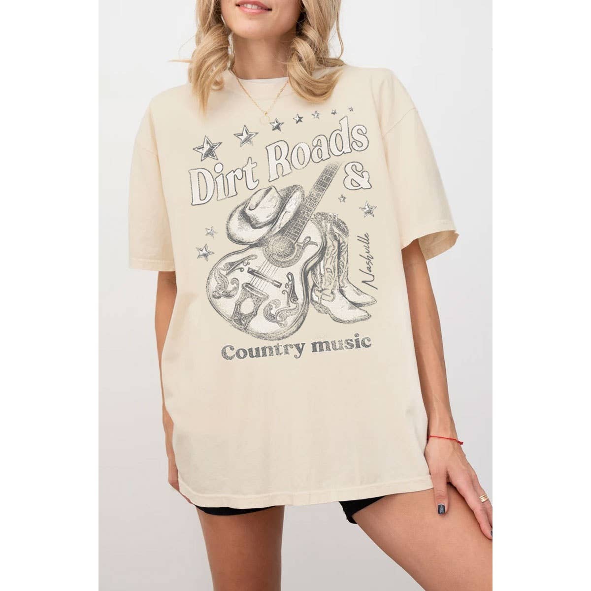 HRTandLUV - DIRT ROADS N COUNTRY MUSIC OVERSIZED MINERAL GRAPHIC TEE