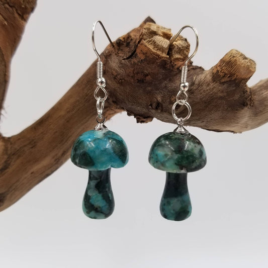 CHAKRA JEWELRY - Natural Stone Mushroom Earrings: Green