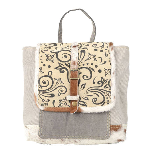 Clea Ray Canvas Bags & Clothing - Small Canvas Print & Cowhide Trim Backpack