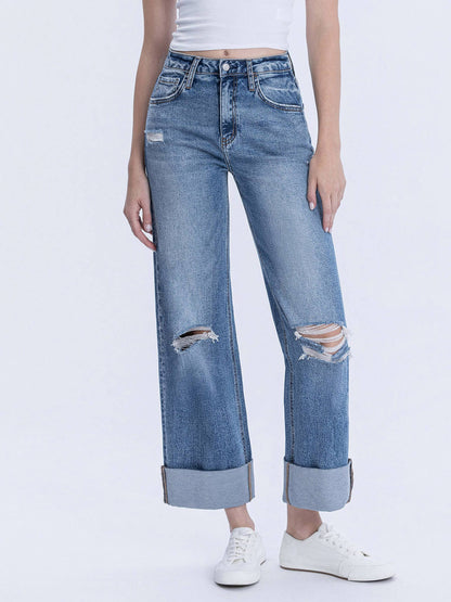 Lovervet by VERVET - SUPER HIGH RISE DOUBLE CUFFED BAGGY WIDE JEANS LV1459