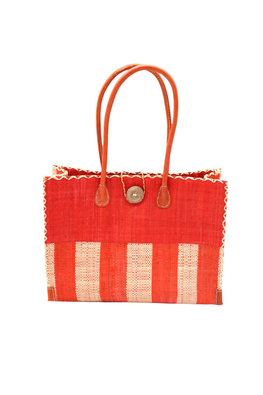 Shebobo - Zafran Two Tone Wide Stripe Raffia Straw Beach Bag