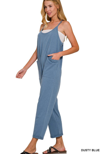 Spaghetti Strap Pocketed Cotton Jumpsuit