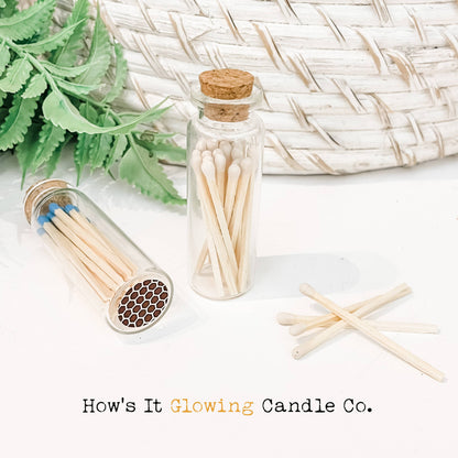 How's It Glowing Candle Co. - Apothecary Vial Safety Matches & Striker | Glass w Cork Lid