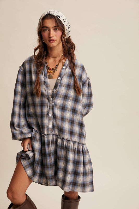 Listicle - Plaid Drop-Waist Mini Dress