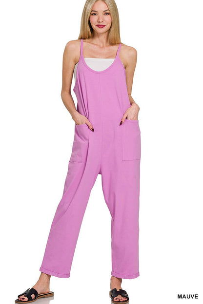 Spaghetti Strap Pocketed Cotton Jumpsuit