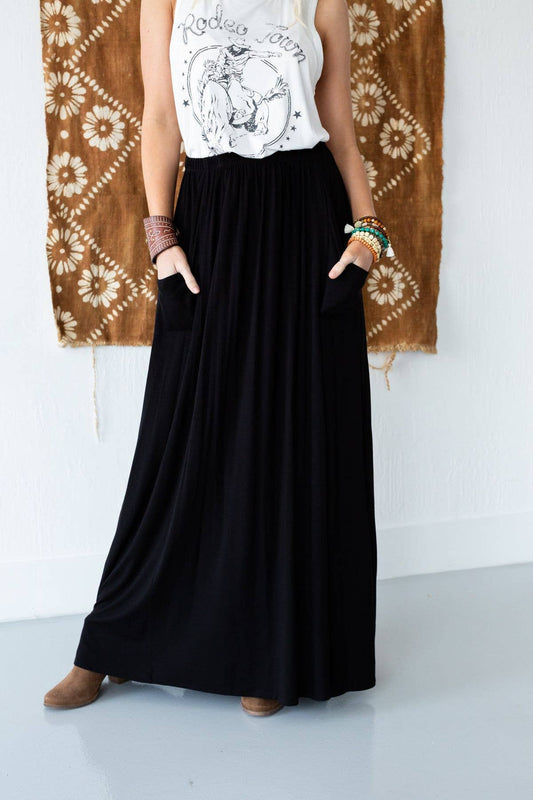 Three Bird Nest - The Perfect Pocketed Maxi Skirt - Black