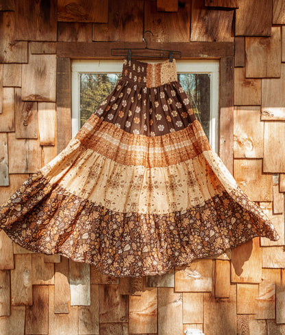 Gardenbelle Shop - Bohemian Earthy Print Tiered Maxi Skirt, Hippie Boho Dress