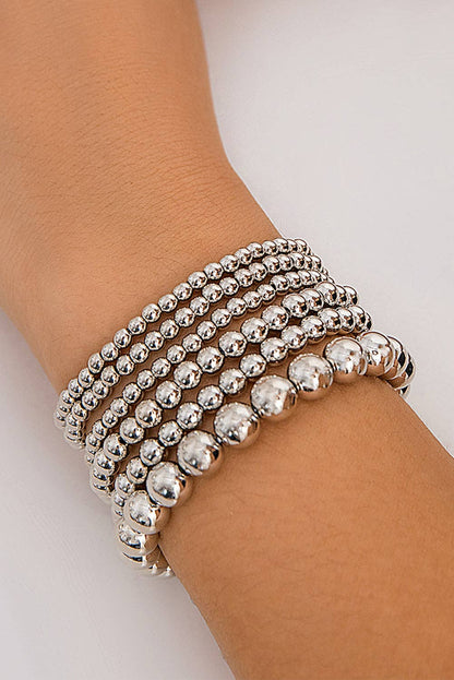 Threaded Pear - Silver Multi Layered Beaded Bracelet: ONE SIZE / Alloy / Silver