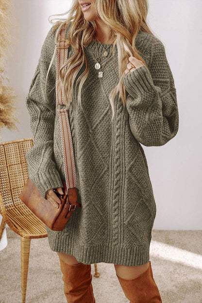 Lovesoft - Parchment Cable Knit Drop Shoulder Loose Fit Sweater Dress