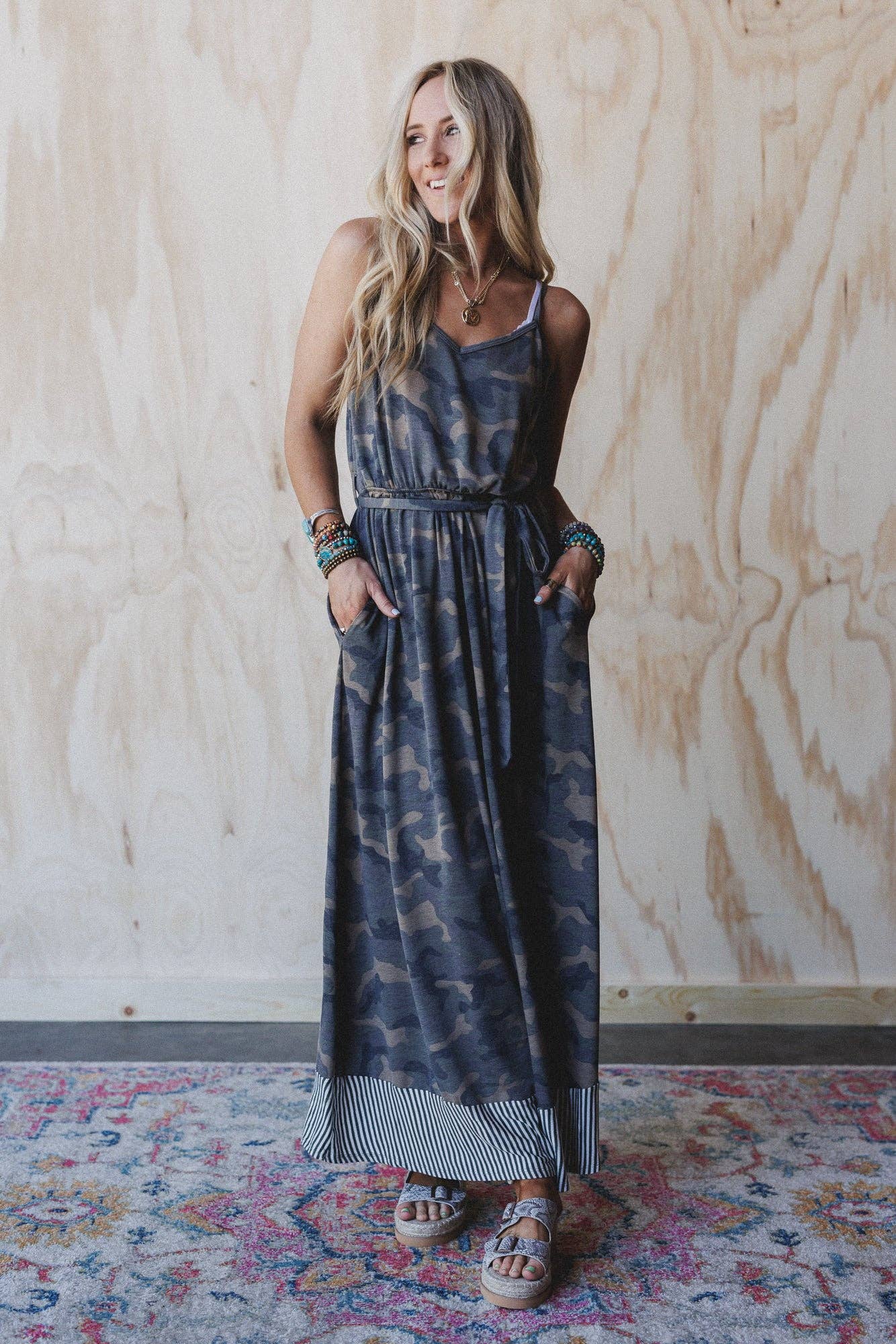 Three Bird Nest - Cadet Camo Print Dress - Olive Moss