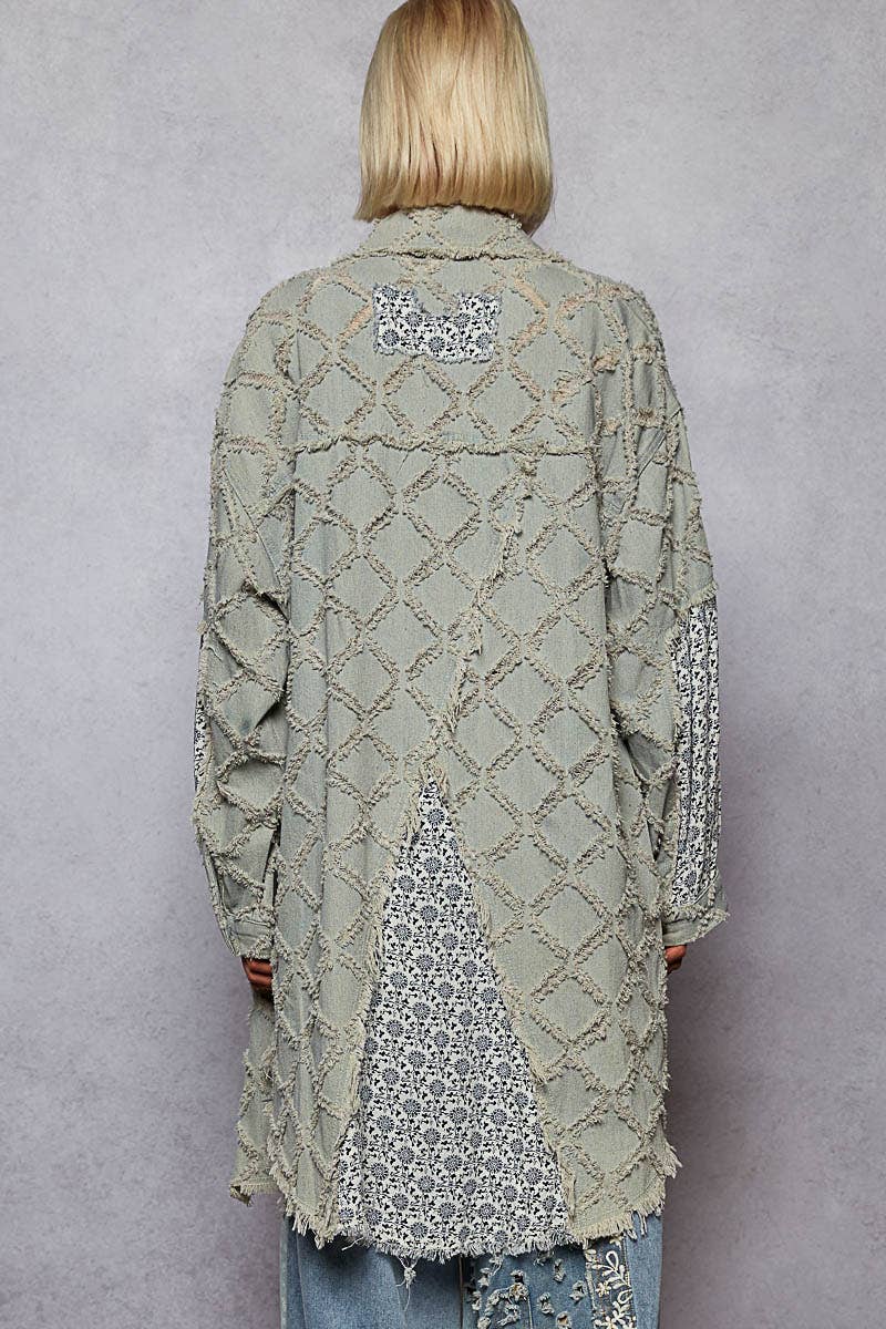 Pol Clothing - Oversize balloon long sleeve crochet print patch shacket