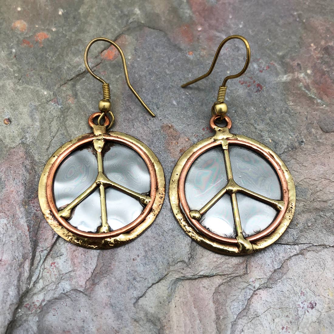 Anju Jewelry - Mixed Metal Earrings - Peace Sign