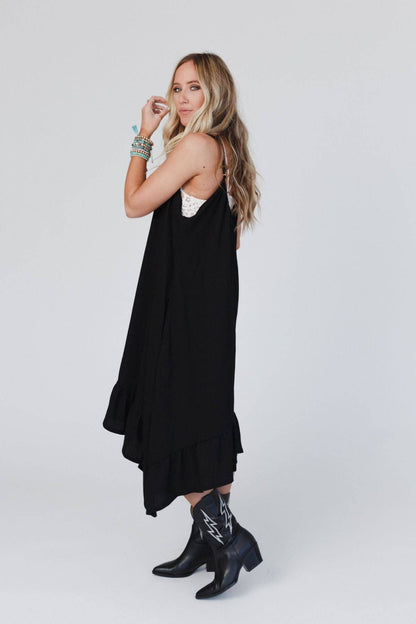 Three Bird Nest - Ellie Ruffle Midi Dress - Black: