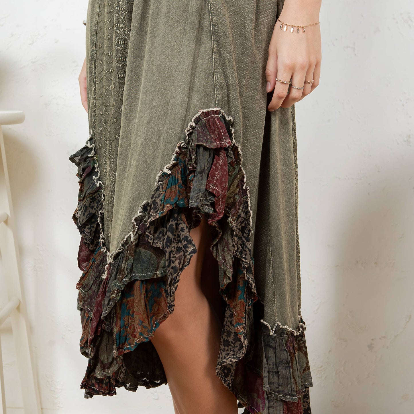 Young Threads - Sun-Kissed Patchwork: Smocked Bliss Boho Mid-Length Dress 