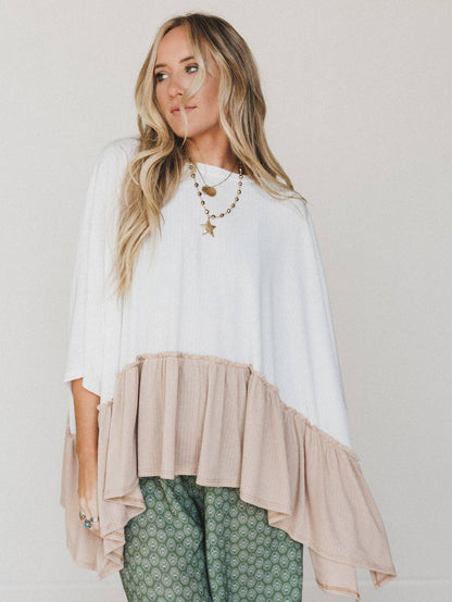 Three Bird Nest - Sally Ruffle Top - Off White Camel